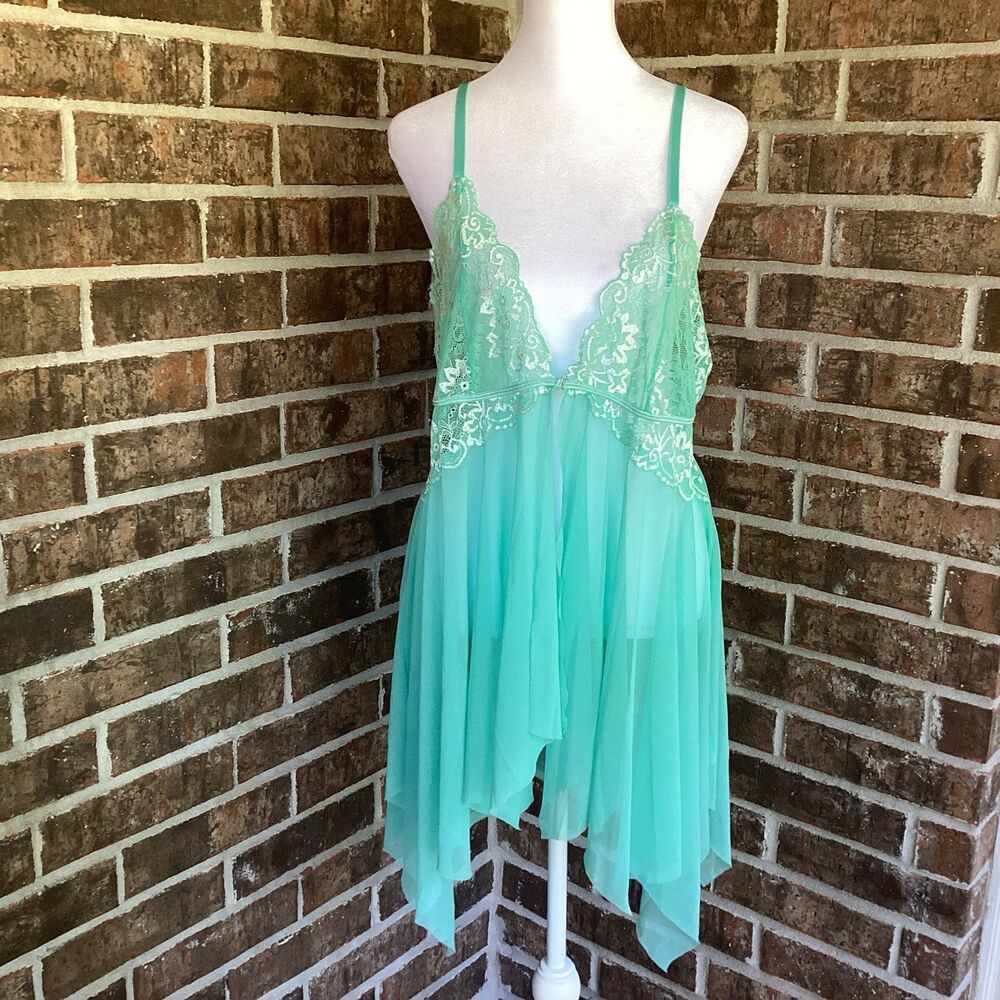 Avid Live Aqua Sheer Mesh Stretch Front  Fastener  Handkerchief Hem Fairy XL